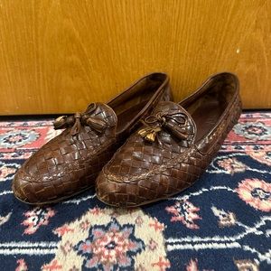 Vintage basketweave leather tassel smoking loafers